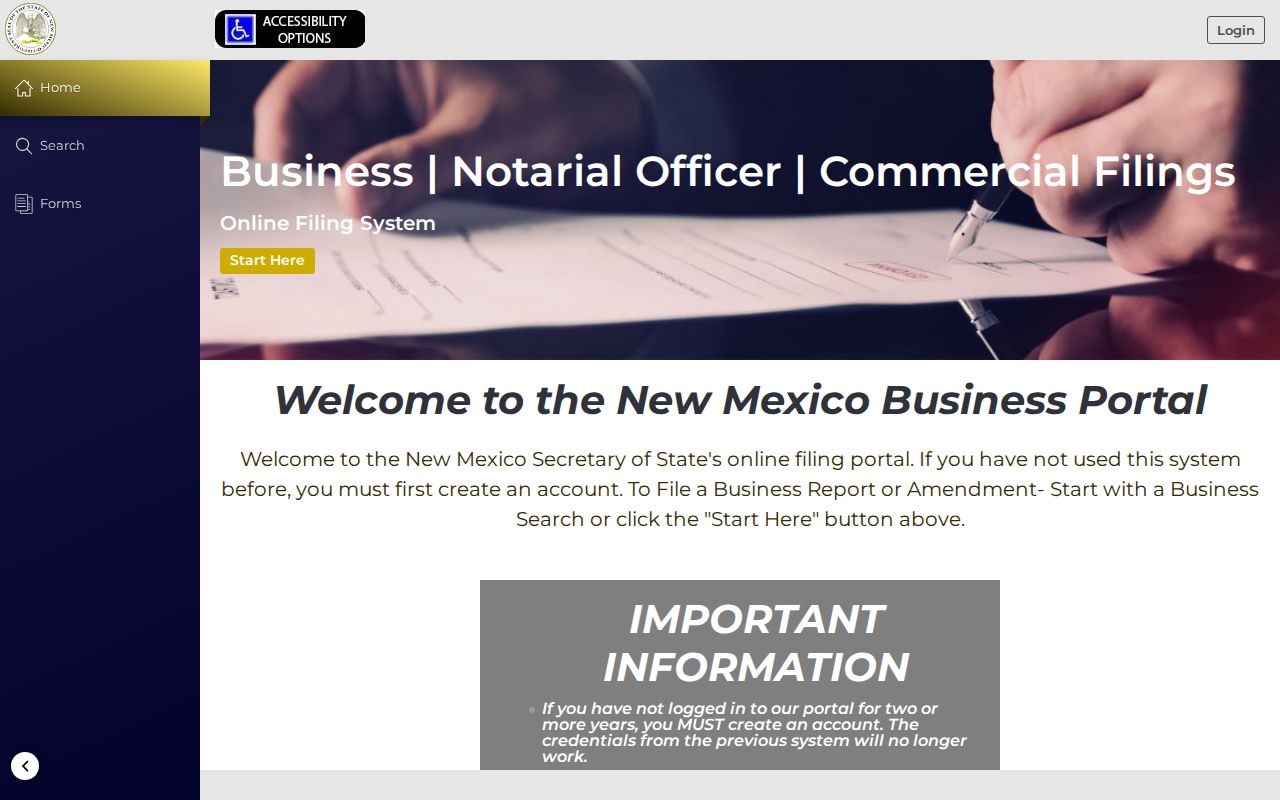 New Mexico resident lookup reference showing the Secretary of State Enterprise business portal