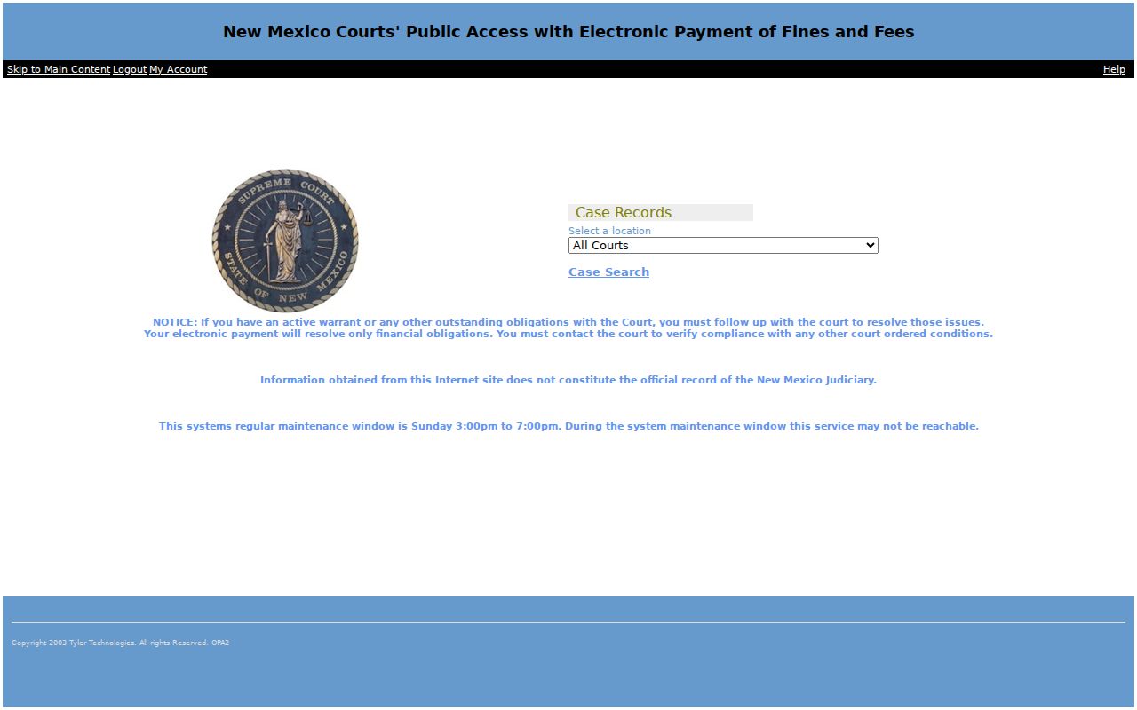 New Mexico resident lookup reference showing the New Mexico Courts public case search