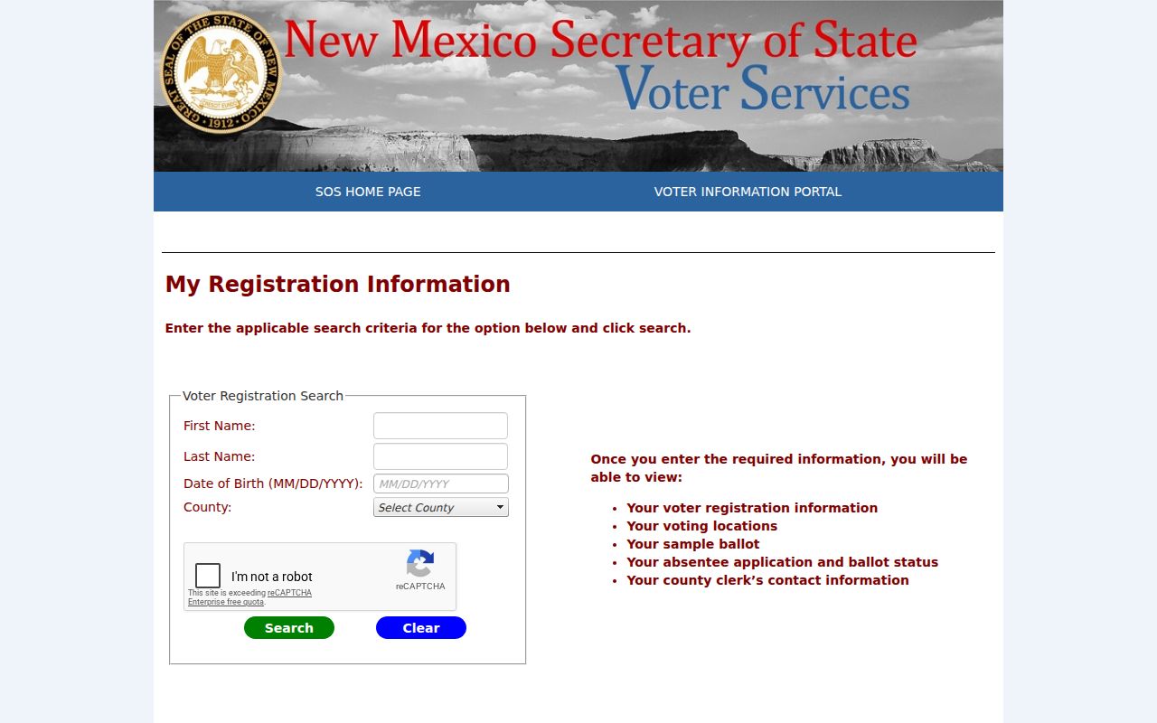New Mexico residents directory research via the Secretary of State voter registration status lookup