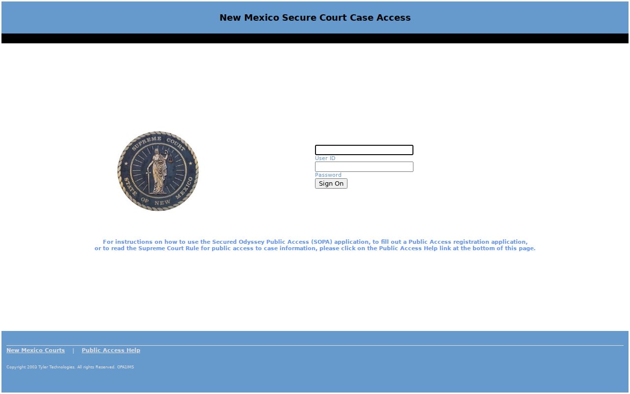 New Mexico resident lookup reference for the registered re:SearchNM court access screen