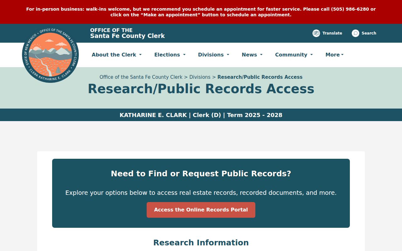 New Mexico residents directory research via the Santa Fe County Clerk portal for recorded-document and copy access